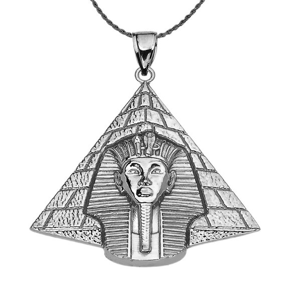 Sterling Silver Egyptian Pyramid King Tut Tut (Tutankhamun) Pendant Necklace - Picture 1 of 2